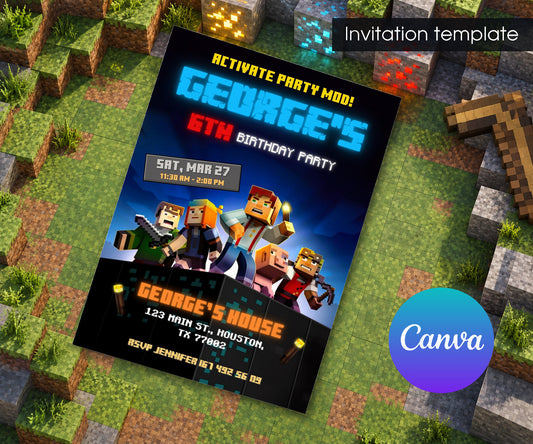 Minecraft Gamer Invitation mockup