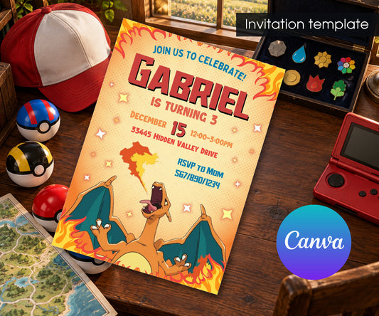 Charizard Pokemon Anime Invitation mockup
