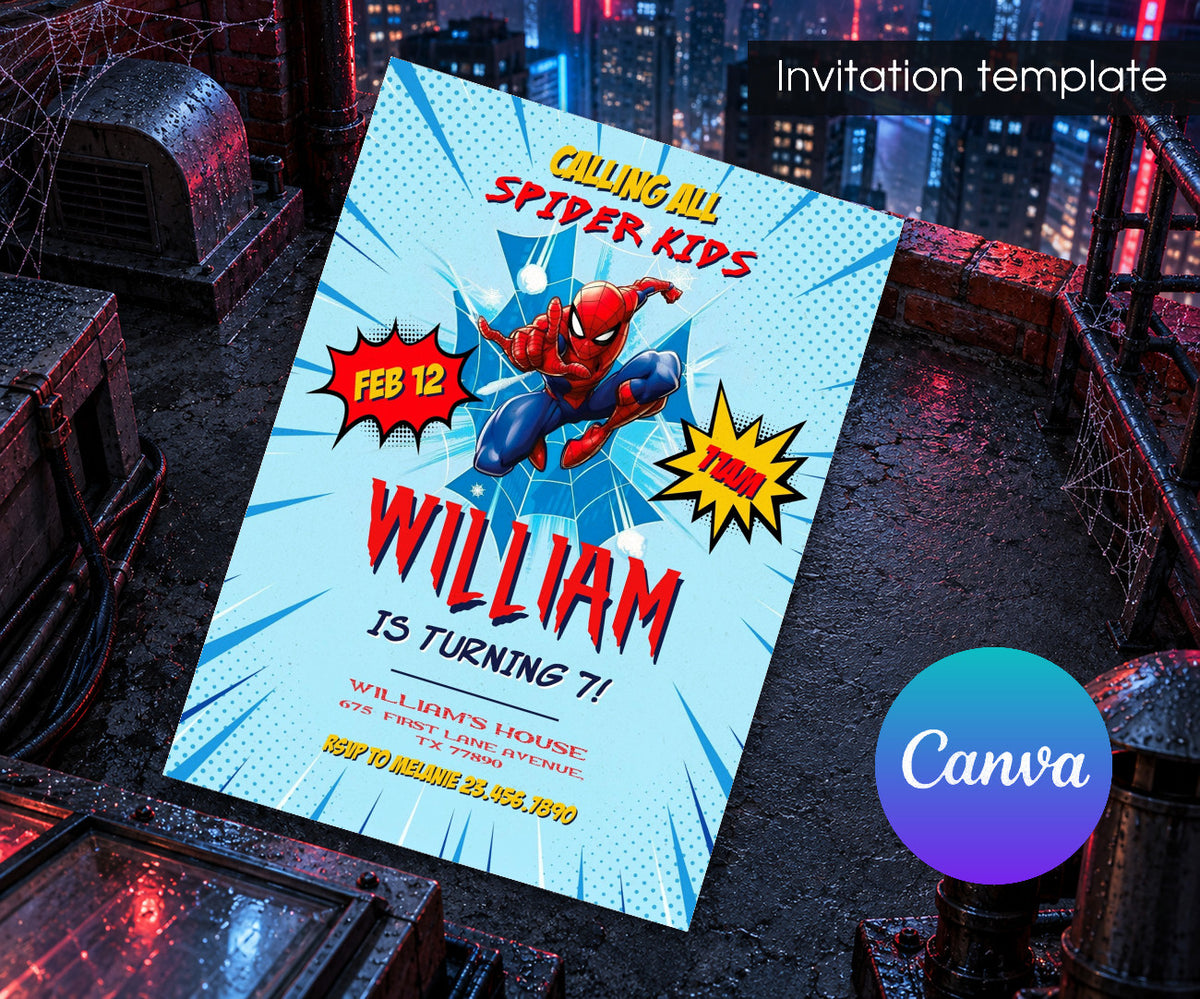 Spider-Man Spiderman Marvel Superhero Invitation mockup
