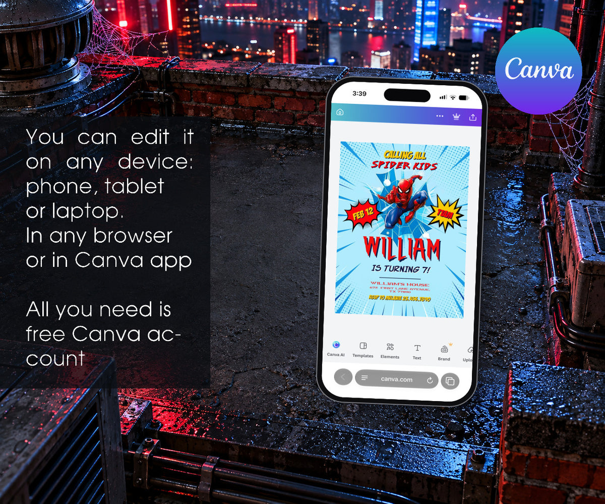Spider-Man Spiderman Marvel Superhero Invitation mockup