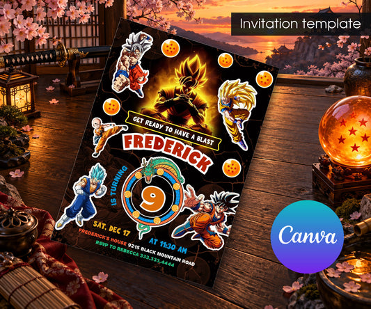 Dragon Ball Z Anime Invitation mockup