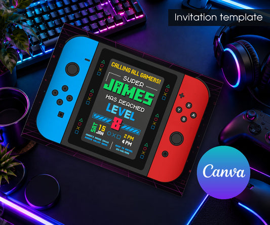 Nintendo Switch Gamer Invitation mockup