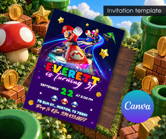 Mario Kart Gamer Invitation mockup