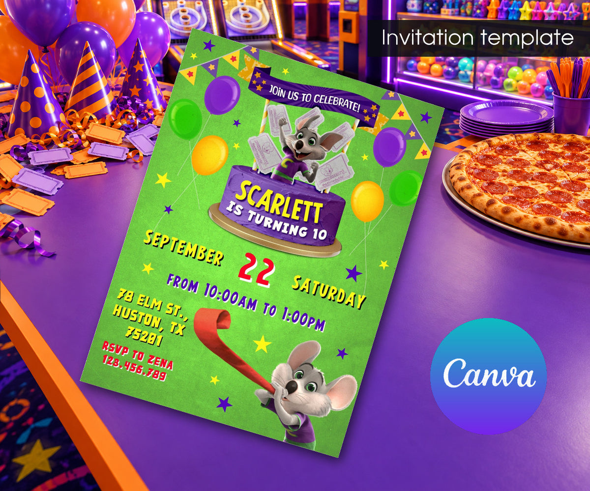 Chuck E. Cheese Invitation mockup