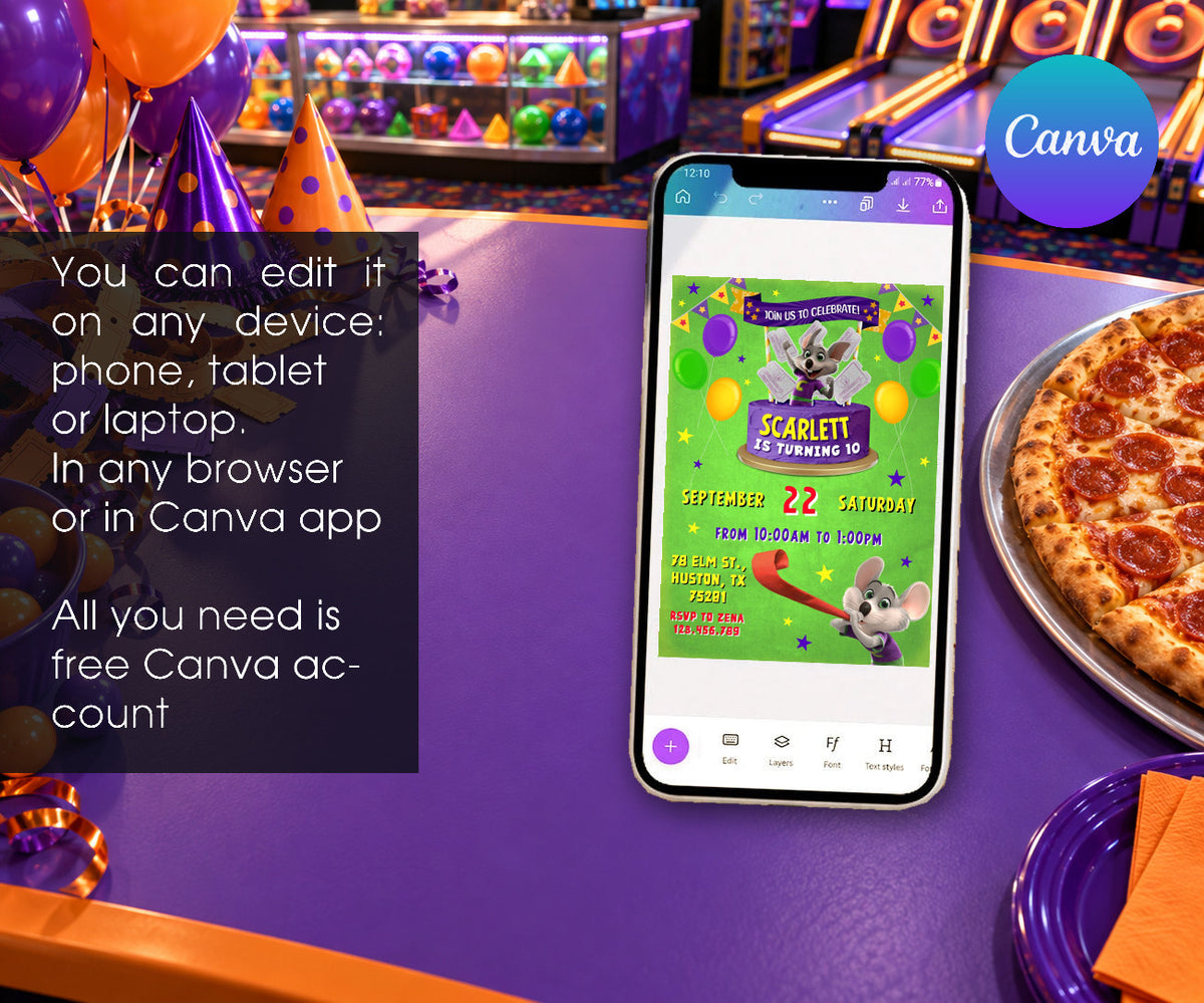 Chuck E. Cheese Invitation mockup