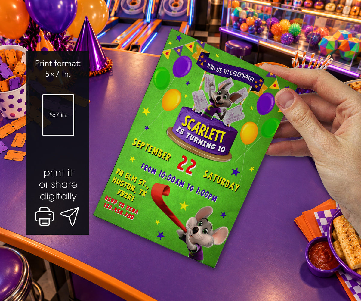 Chuck E. Cheese Invitation mockup