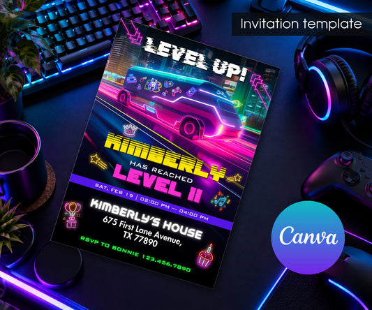 Video Game Bus Gamer Invitation mockup