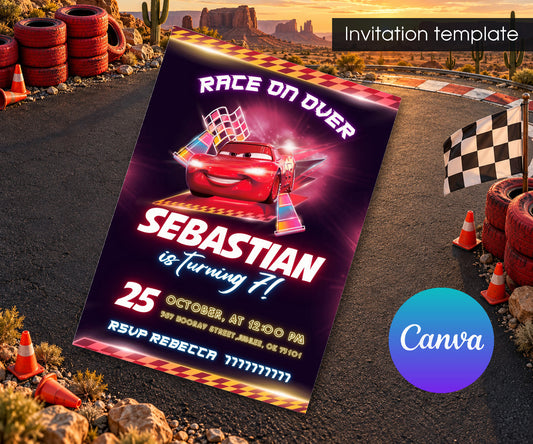 Cars Lightning McQueen Invitation mockup