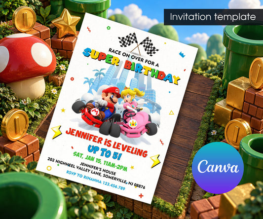 Mario Kart Gamer Invitation mockup