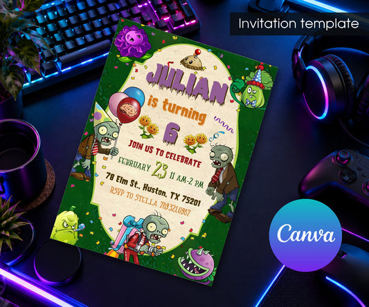 Plants vs Zombies Gamer Invitation mockup