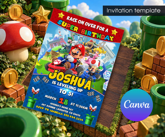 Mario Kart Gamer Invitation mockup