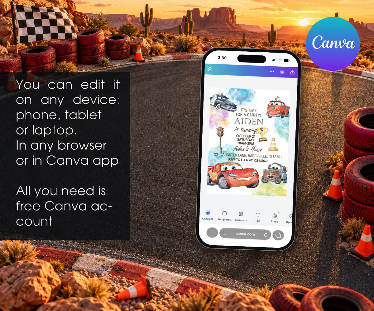 Cars Lightning McQueen Invitation mockup