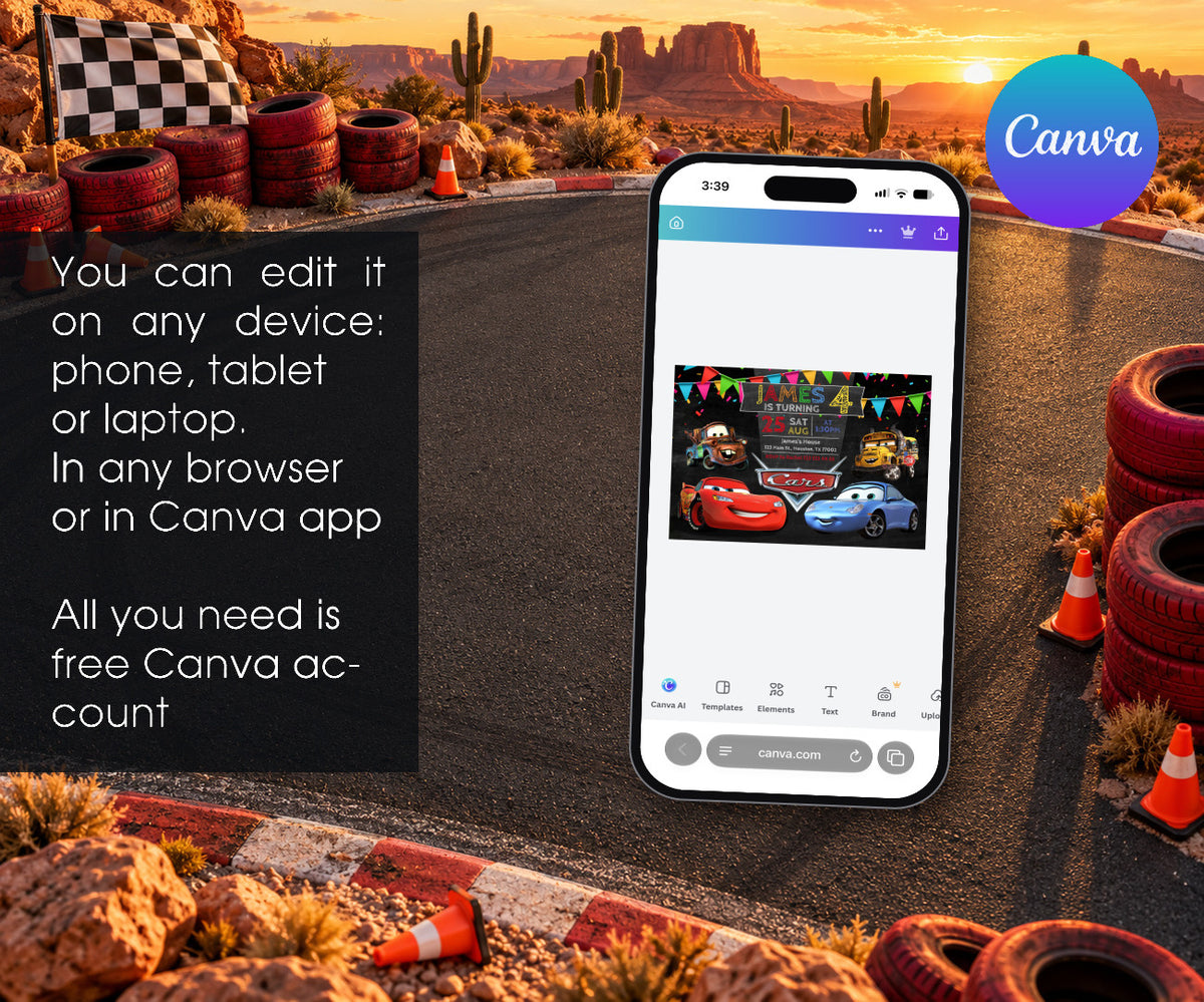 Cars Lightning McQueen Invitation mockup