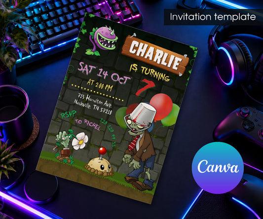 Plants vs Zombies Gamer Invitation mockup