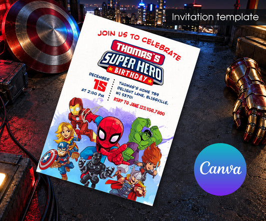 Avengers Marvel Superhero Invitation mockup