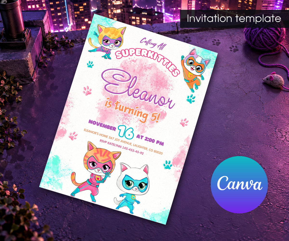 SuperKitties Invitation mockup
