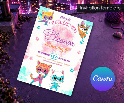 SuperKitties Invitation mockup