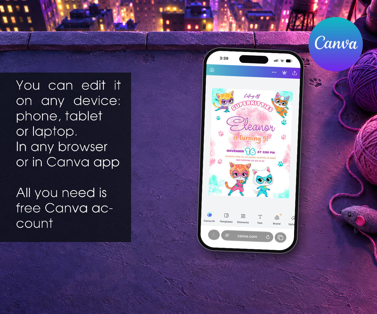 SuperKitties Invitation mockup