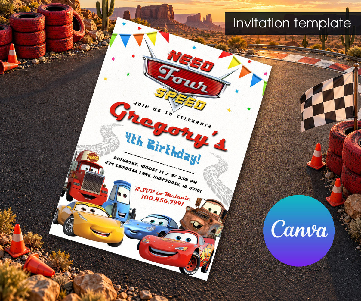 Cars Lightning Mcqueen Four Invitation mockup