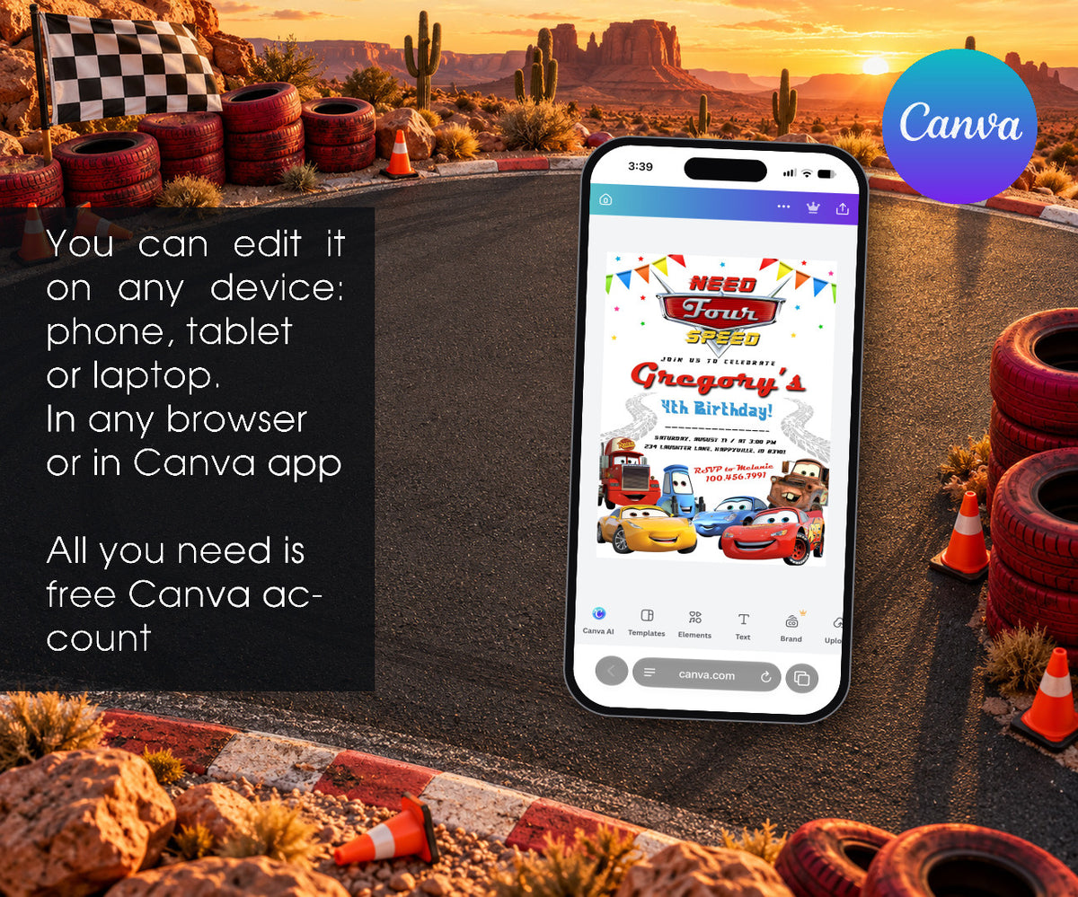 Cars Lightning Mcqueen Four Invitation mockup