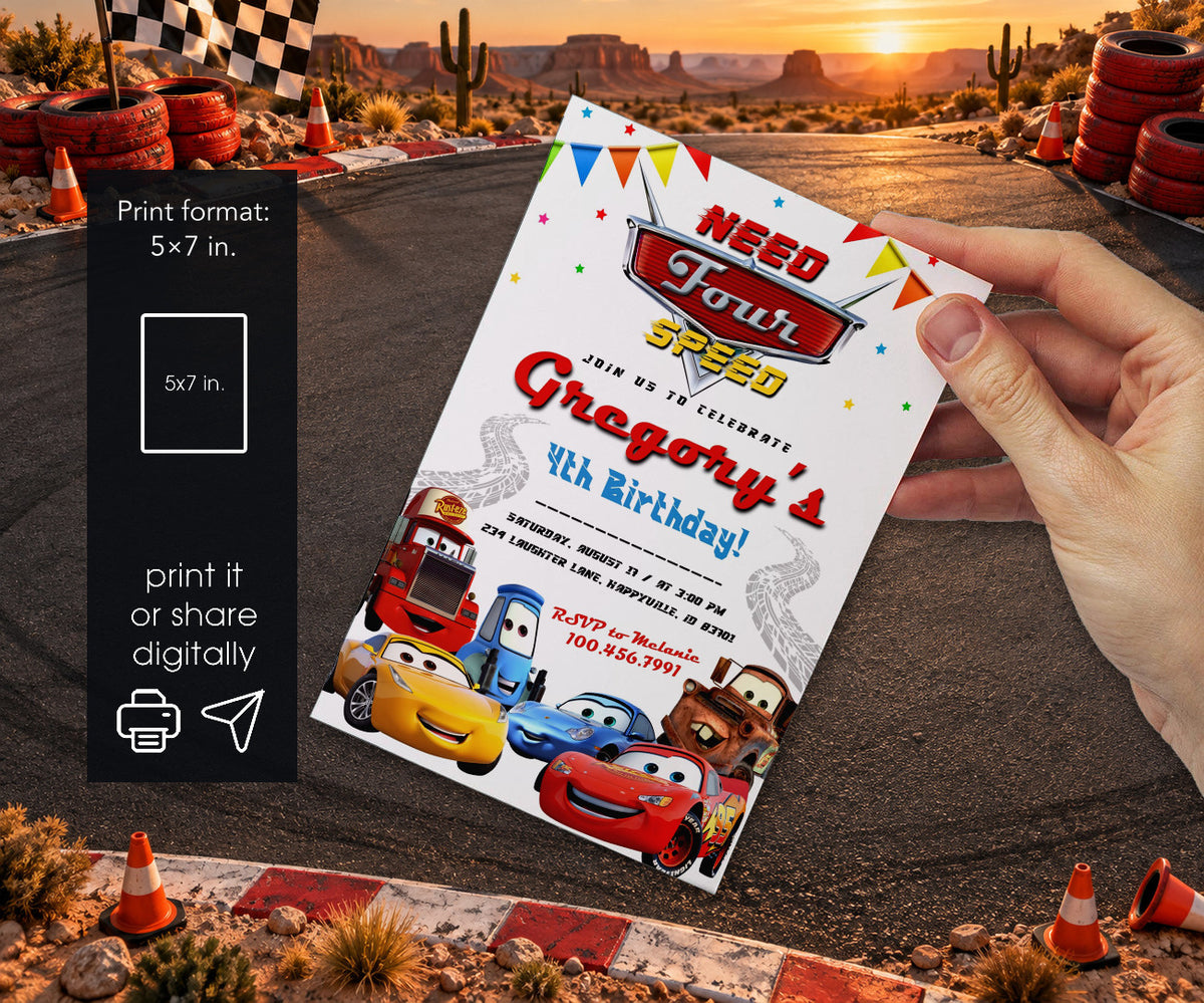 Cars Lightning Mcqueen Four Invitation mockup