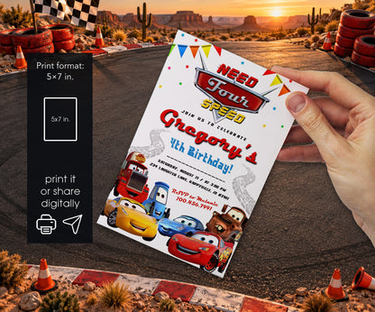 Cars Lightning Mcqueen Four Invitation mockup