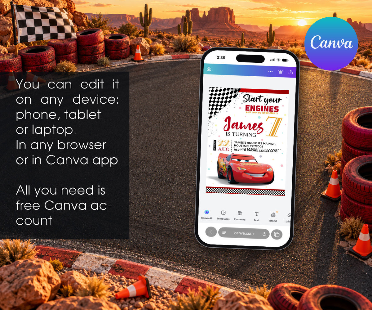 Cars Lightning McQueen Invitation mockup