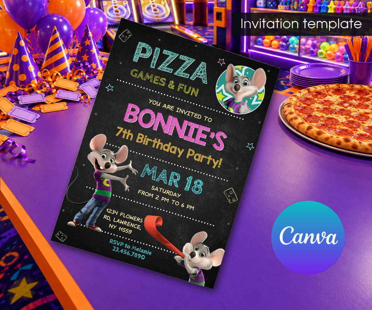 Chuck E. Cheese Invitation mockup