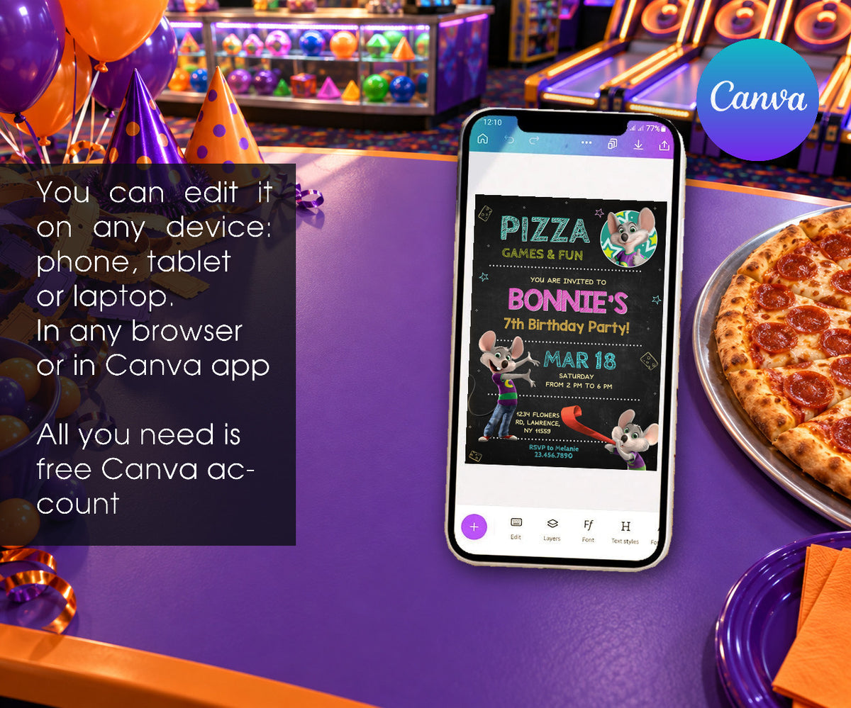 Chuck E. Cheese Invitation mockup