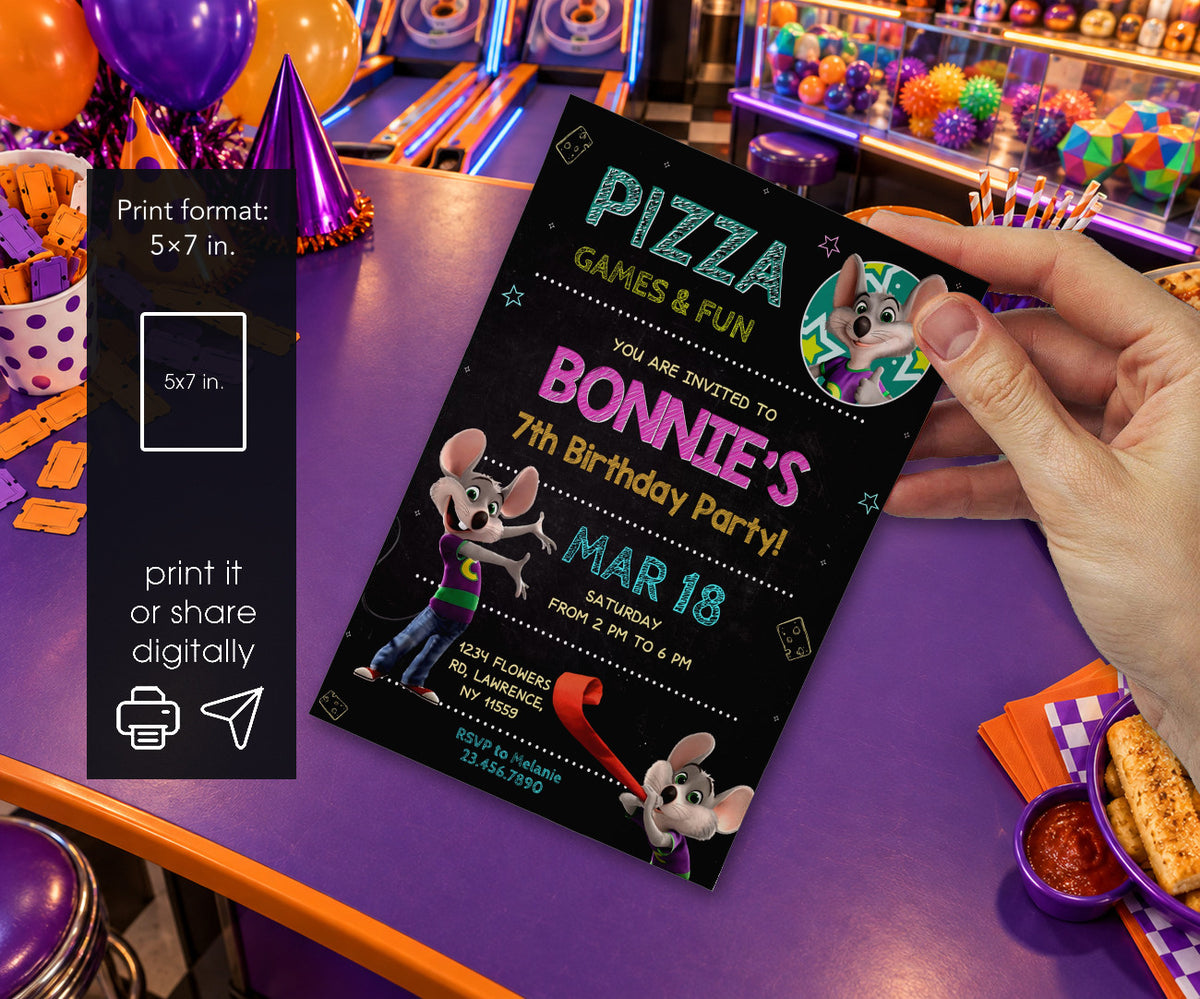 Chuck E. Cheese Invitation mockup