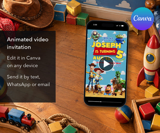 Toy Story Blue Clouds Animated Birthday Invitation mockup