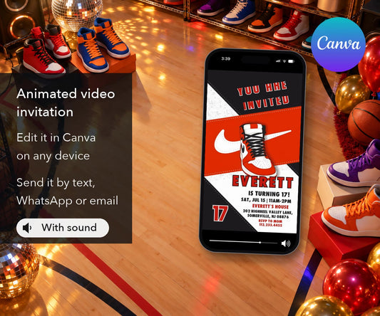 Red High-Top Sneaker Animated Birthday Invitation — animated invitation mockup