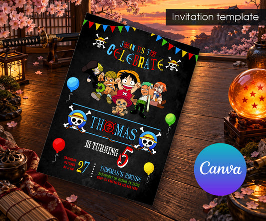 One Piece Monkey D.Luffy Anime Invitation mockup
