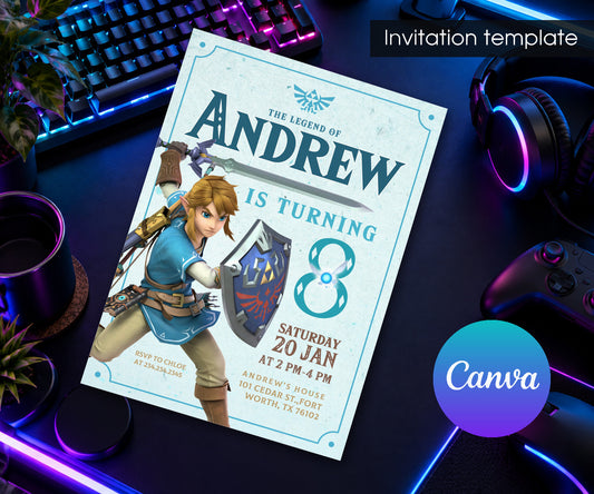 Legend of Zelda Gamer Invitation mockup