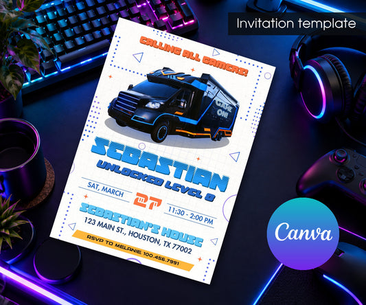 Video Game Bus Gamer Invitation mockup