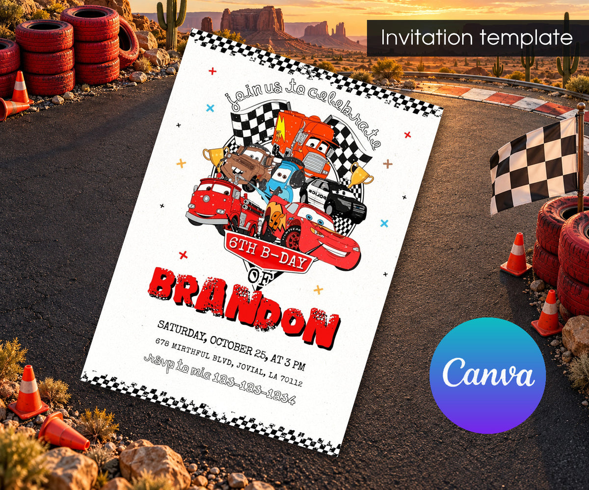 Cars Lightning McQueen Invitation mockup