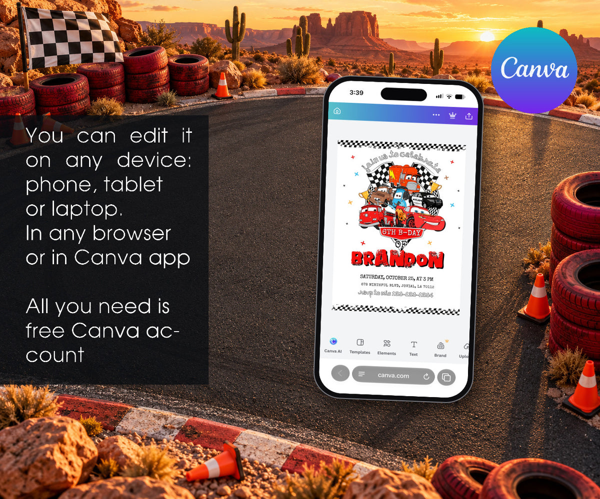 Cars Lightning McQueen Invitation mockup