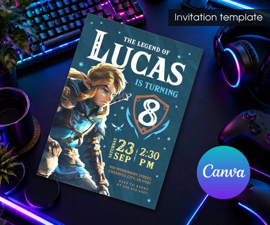 Legend of Zelda Gamer Invitation mockup