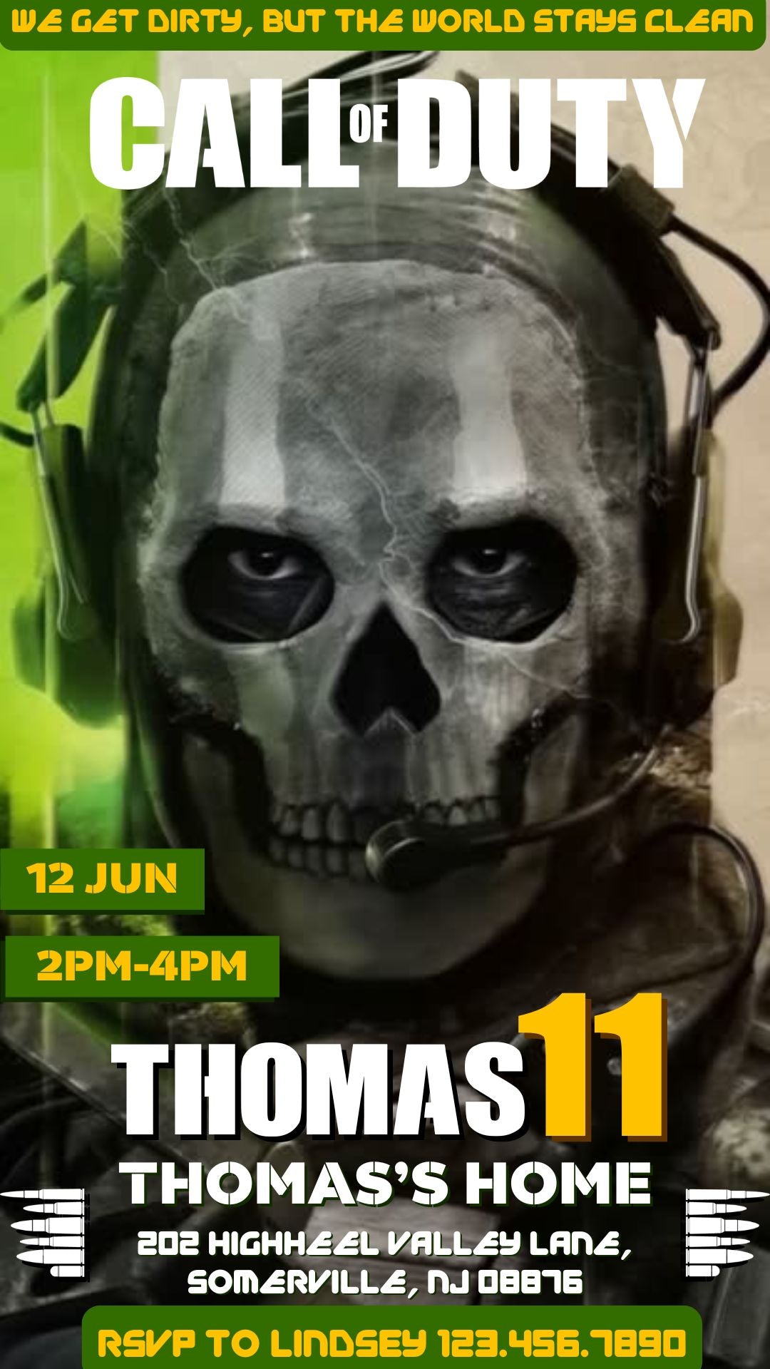 Call of Duty Green Military Birthday Video Invitation | Canva Template