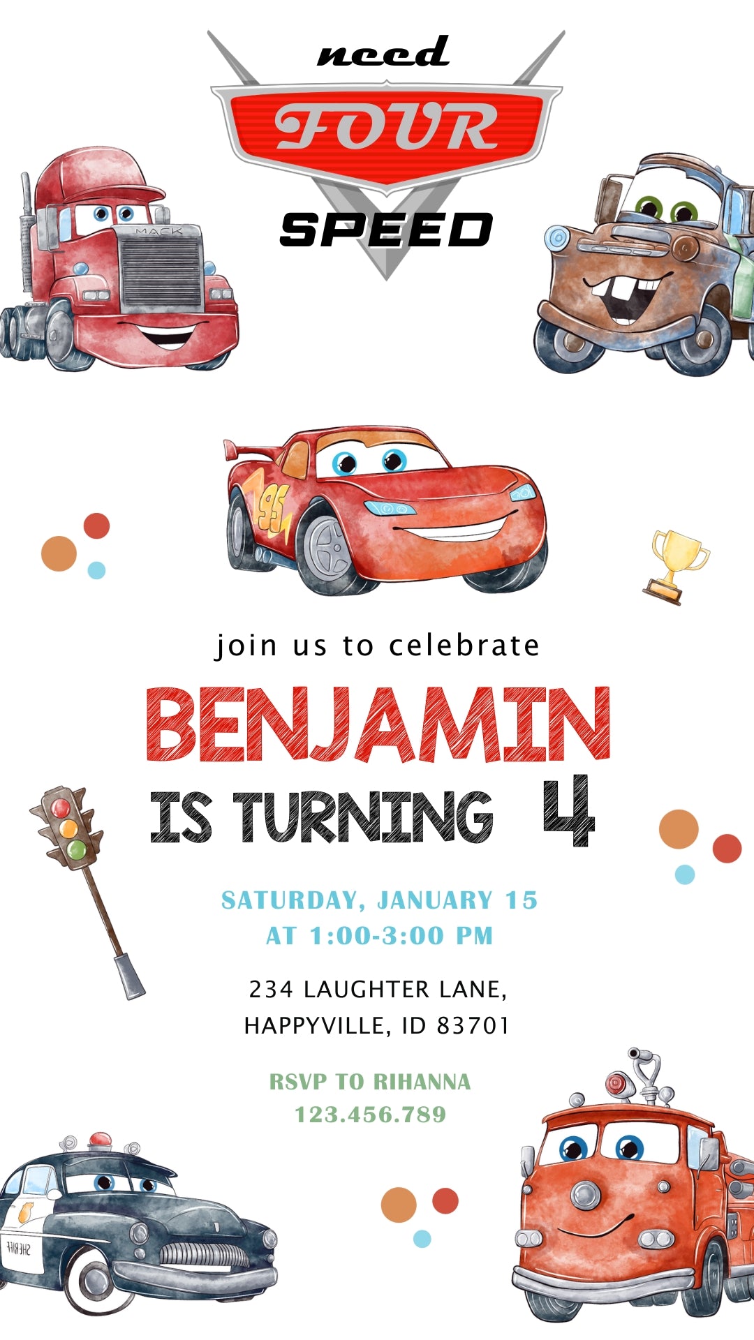 Cars Need Four Speed Animated Birthday Invitation | Canva Template