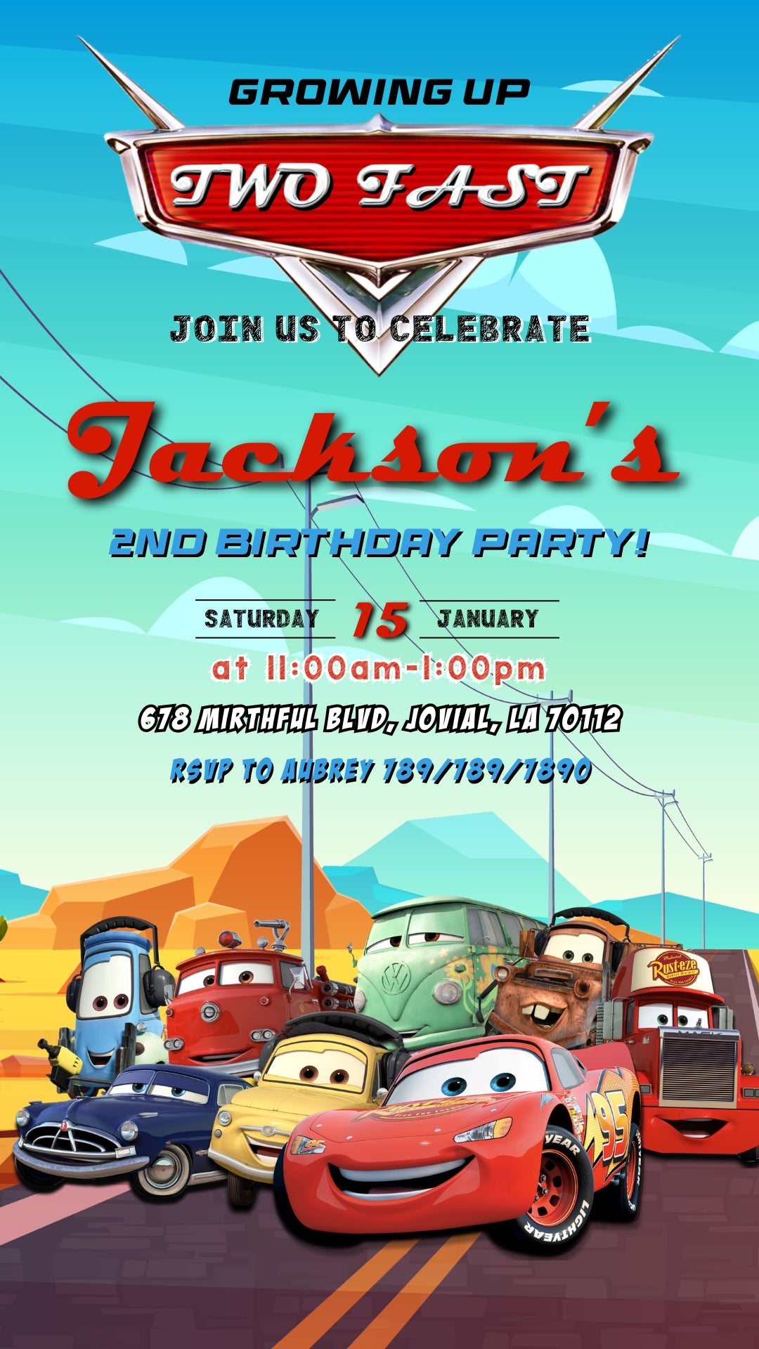 Two Fast Road Scene Animated Second Birthday Invitation | Canva Template