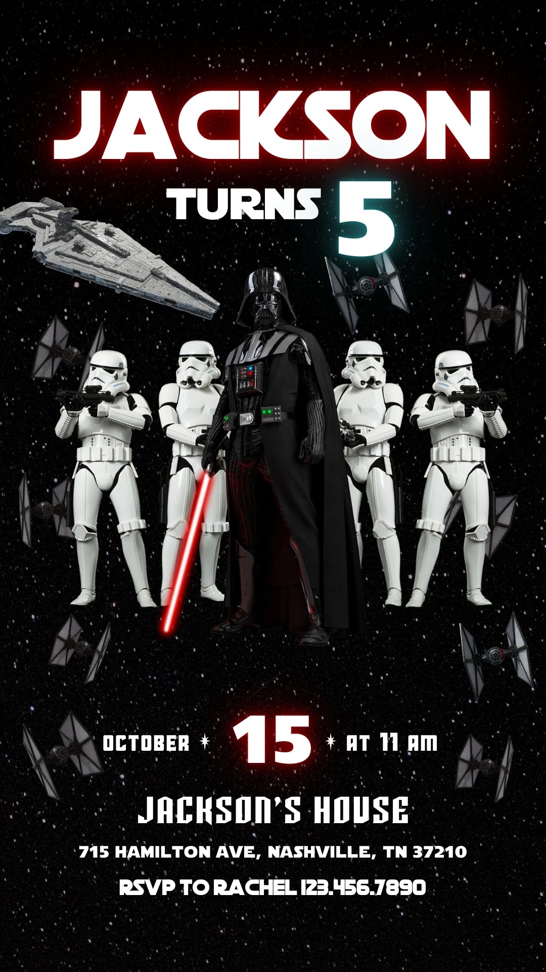 Darth Vader Star Field Animated Birthday Invitation | Canva Template