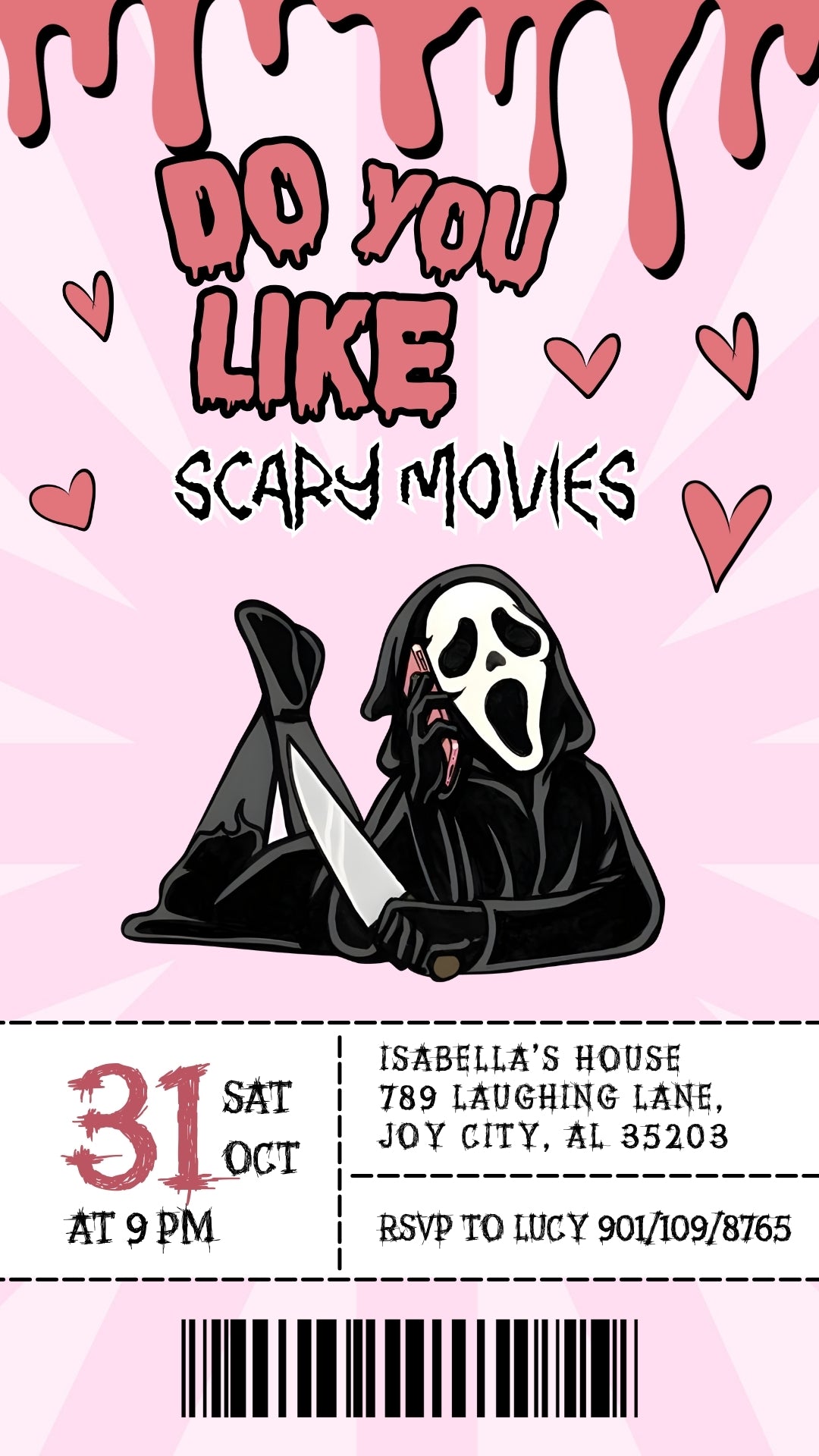 Pink Ghostface Animated Halloween Invitation | Canva Template