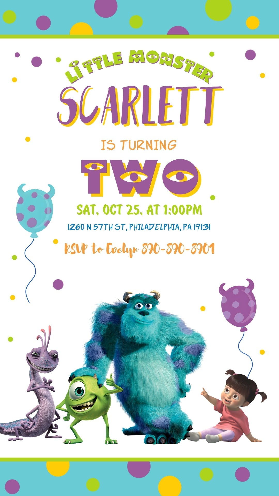 Little Monster Balloon Animated Birthday Invitation | Canva Template