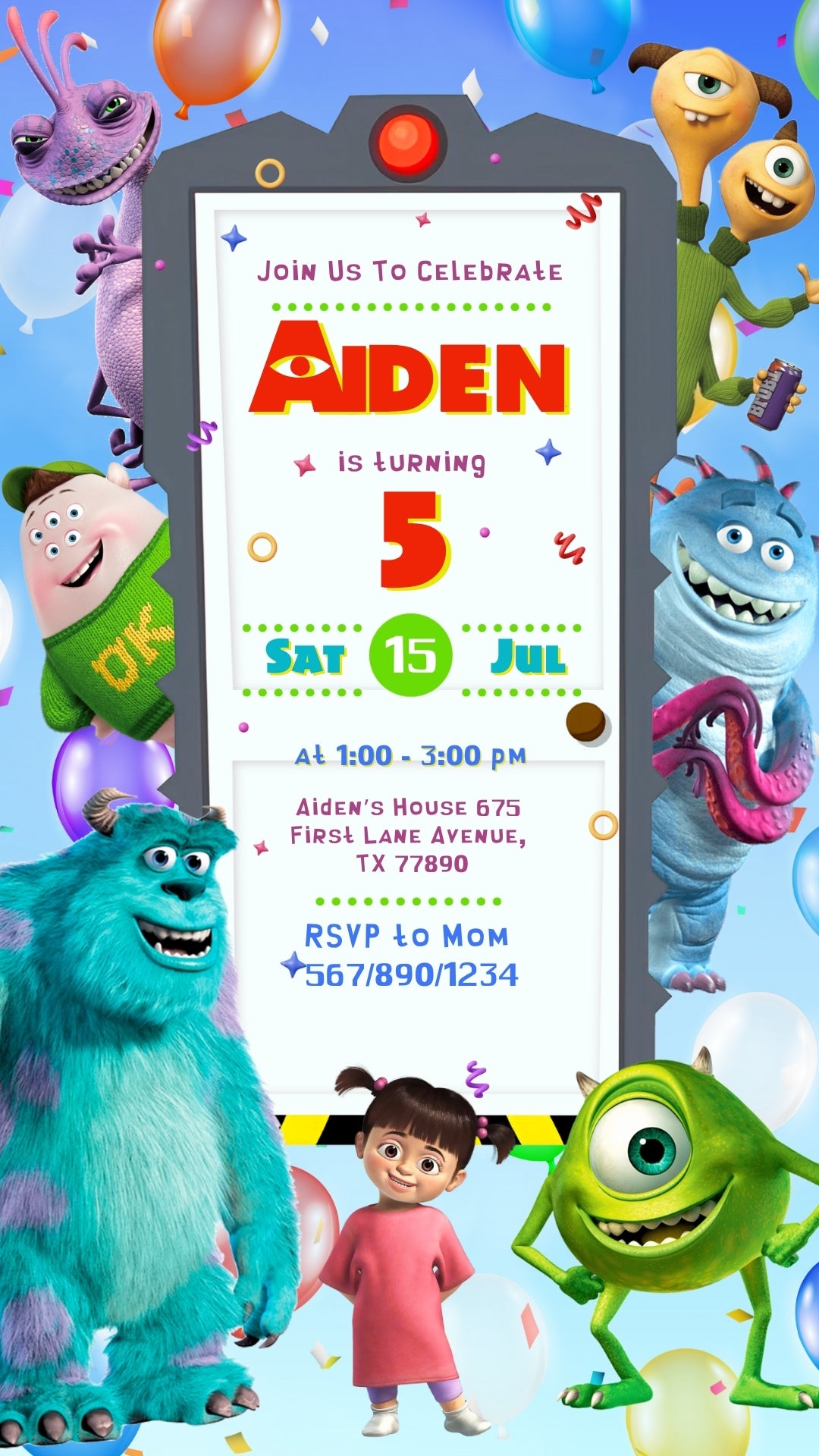 Monsters Door Scene Animated Birthday Invitation | Canva Template