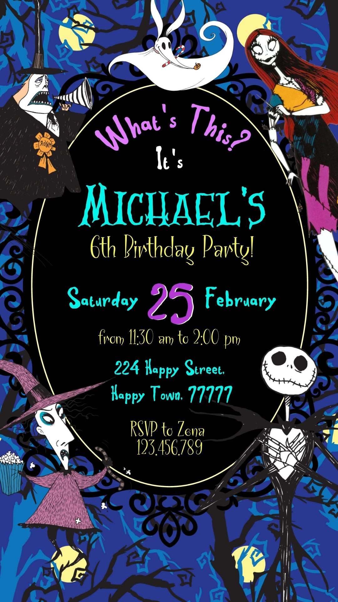Nightmare Blue Frame Animated Birthday Invitation | Canva Template