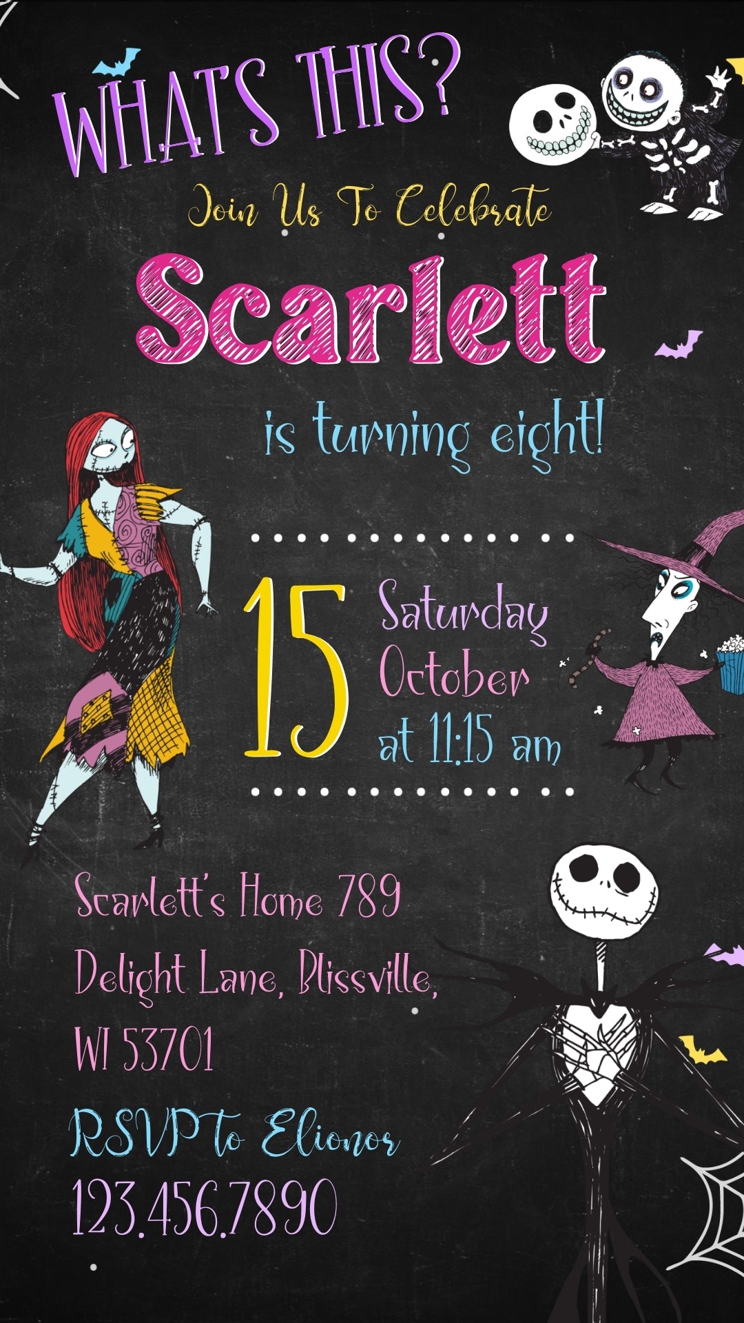 Nightmare Chalkboard Animated Birthday Invitation | Canva Template