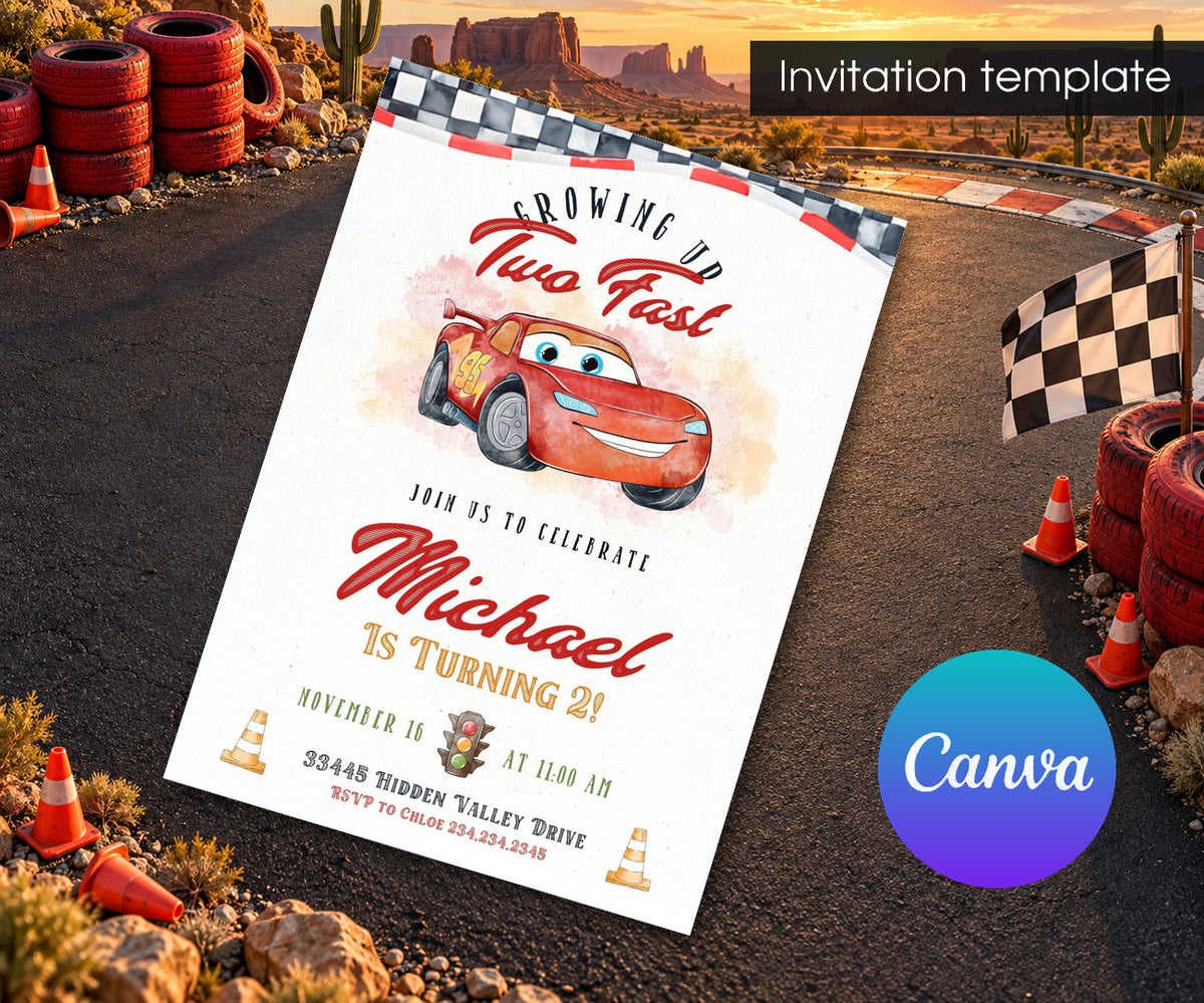 Cars Lightning McQueen Invitation mockup