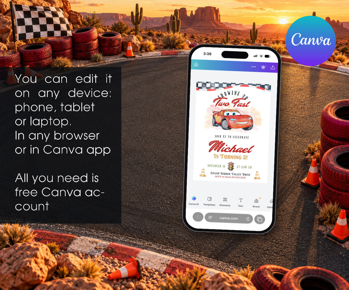 Cars Lightning McQueen Invitation mockup