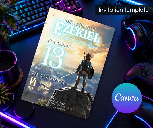 Legend of Zelda Gamer Invitation mockup